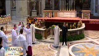 Pope Francis visiting the tomb of St Peter He will venerate the tomb [upl. by Kemppe347]