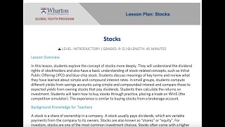 Stocks  Wharton Global High School Investment Competition Lesson [upl. by Britney189]