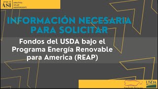 Informacion Necesaria para solicitar fondos REAP para proyectos de energía renovable [upl. by Shull]