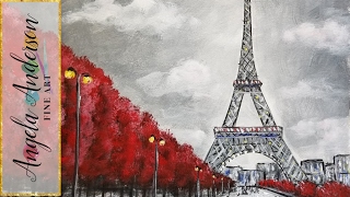 Easy Eiffel Tower Acrylic Painting  Impressionist Beginner Paris Art Cityscape  Angelooney [upl. by Millie]