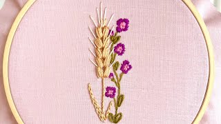 Simple hand Embroidery design Wheat and Flower Embroidery Flower embroidery for beginnersSpikelet [upl. by Adyol]