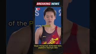 Quan Hongchan defended 10m platform Olympic title shorts olympics [upl. by Iveel]