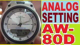 Setting Casio AW80D7A analog time  How to set AW80D manual for use analog time [upl. by Shorter]