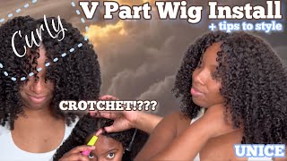 VIRAL CROTCHET METHOD USING CURLY V PART WIG  easy styling tips for a “realistic look” ft UNICE 🌸 [upl. by Conah662]