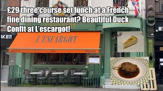 £29 three course set lunch at a French fine dining restaurant Beautiful Duck Confit at L’escargot [upl. by Gow]