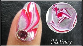 WATER MARBLE NAIL ART TUTORIAL  ENCHANTED FOREST RED FLOWER FEATHER NAIL DESIGN MANICURE EASY DIY [upl. by Delores]