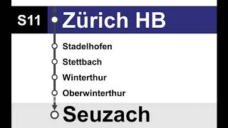 ZVV Ansagen  S11 Aarau – Dietikon – Zürich HB – Winterthur – Seuzach [upl. by Enileve375]