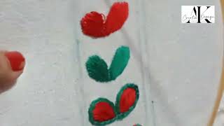 Leaf Design Hand Embroidery Bedseet Boder Design By Anu🧶🧶🫣 [upl. by Janis410]