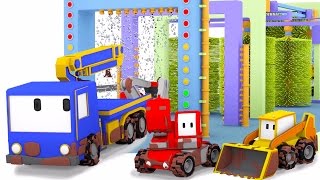 Tiny Trucks Car Wash  Learn with Tiny Trucks  bulldozer crane amp excavator  Cartoon for toddlers [upl. by Latimer356]