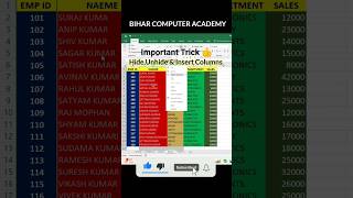 Hide Column😲Tricksshortvideo excel computerclassviraltrandingtricks Abcawala [upl. by Bertha]