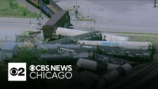 Suburban Chicago residents forced to evacuate after freight train derailment [upl. by Gatian]