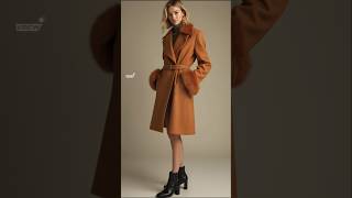 2024 Winter fashions  double breasted wool coat with fur cuffs styles outfits [upl. by Tonie]