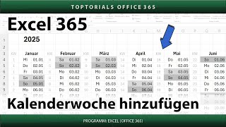 Kalenderwoche dem Kalender hinzufügen  Excel 365 Tutorial [upl. by Anh]