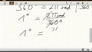 Umrechnung Bogenmaß zu Gradmaß in Winkelminutensekunden [upl. by Hayilaa]