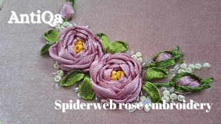 Simple rose ribbon embroidery  spriderweb rose ribbon embroidery [upl. by Tab576]