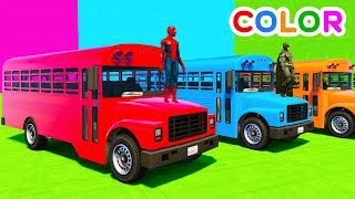 Learn Colors Big School Bus w Superheroes Cartoon For Kids amp Babies Cars Fun Animation [upl. by Minor]