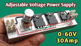 Powerful Adjustable Voltage Power Supply 060V 30Amp Using 5200 Transistor DIY Project [upl. by Aehtela]