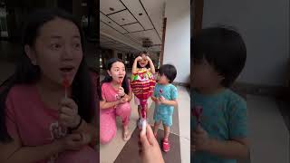 Crying kid gets a surprise candy with mom and baby 🍭😱❤️👶🏻👧🏻✅🌈🚀 [upl. by Wivinah]