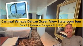 Carnival Venezia Stateroom 1250 Tour  Deluxe Ocean View Cabin [upl. by Htrowslle526]