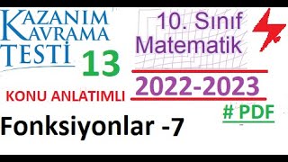 10 Sınıf  Kazanım Testi 13  MEB  2022 2023  Fonksiyonlar 7  Matematik  PDF [upl. by Ocko108]