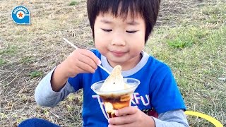 電車を見ながらミニストップのプリンパフェを食べました【がっちゃん5歳】 [upl. by Dugaid]