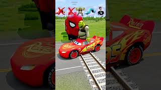 Big and Small Mcqueen Cars Whos Gonna Stop SpiderMan Train  BeamNGDrive [upl. by Dnaltruoc]