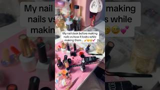 My desk before making nails vs during 😅🩷foryou nails pressonails viral trending nailroom fy [upl. by Haduhey]