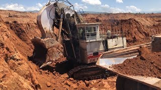 Terex RH170 Front Shovel Excavator Loading Hitachi Dumpers [upl. by Yaker]