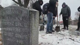 Students learn restoration skills at Woodlawn Cemetery [upl. by Goldarina]