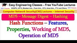 MD5 in Hindi  Message Digest Hash Functions Working and Operation of MD5  Network Security [upl. by Weinhardt]