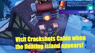 Visit Crackshots Cabin when the floating island appears Now Working Fortnite Winterfest Quest [upl. by Domonic236]