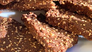 برازق بالخرنوب و السمسم و اليانسون Syrian Barazek biscuit recipe NO sugar with carob anise [upl. by Wootten]