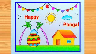 Pongal Drawing Easy  Pongal Festival Drawing  How to Draw Easy Happy Pongal  Pongal Pot Drawing [upl. by Elyrehc824]