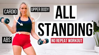 30 MIN STANDING UPPER BODY amp ABS WORKOUT  No Repeat with Dumbbells [upl. by Edrick329]