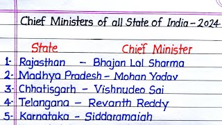 Chief Ministers of All State of India 2024  State and Chief Minister 2024  CM of Indian State [upl. by Brogle]