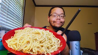 ASMR Chicken Alfredo Pasta Mukbang  Weekend Storytime  Whispered Eating Sounds Mouth Sounds [upl. by Critta]