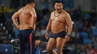 Mongolian Wrestling Coaches Strip to Protest Olympic Judges Decision [upl. by Letnohs]