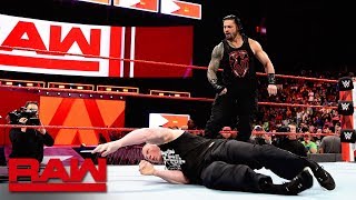 Roman Reigns unleashes on Brock Lesnar before WrestleMania Raw April 2 2018 [upl. by Nichole]