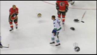 Willie Mitchell vs Jarome Iginla Oct 11 2008 [upl. by Ressay711]