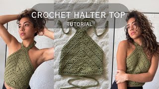 CROCHET Halter top TUTORIAL  easy crochet top  Summer crochet crop  for beginners [upl. by Murielle332]