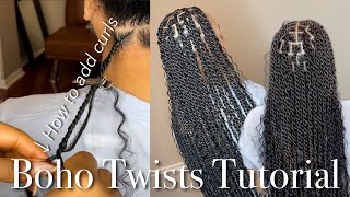 How To Do Boho Island Twists  How To Add Curls  What Braiding Hair To Use [upl. by Pish]