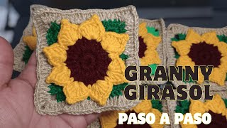 🌻 FÁCIL Y RÁPIDO GRANNY SQUARE DE GIRASOL 🌻 Aprende a realizarlo paso a paso [upl. by Rumpf]