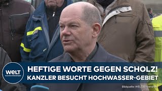 DEUTSCHLAND Unfreundlicher Empfang für Scholz im HochwasserGebiet Kanzler verspricht Solidarität [upl. by Fritzsche]