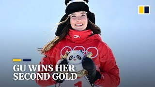 Eileen Gu wins her second Olympic gold medal after dominating the halfpipe final [upl. by Aradnahc]