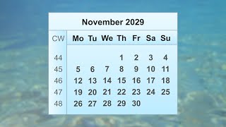 November 2029 Calendar [upl. by Netty]