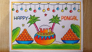 Pongal drawing easy How to draw Pongal festival drawing Happy Pongal drawing Pongal Pot Drawing [upl. by Yllime]