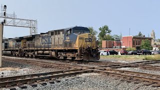 Giant Train Gives Horn Salute At Railroad Diamonds In Lima Ohio Car Races Train Over RR Crossing [upl. by Akimot]