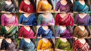 Printed Blouse Designs For Simple Sarees😍Beautiful Office Wear Simple Saree Print Blouse Designs❤️ [upl. by Hammond872]