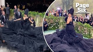 Cardi B takes over 2024 Met Gala red carpet with enormous black tulle train [upl. by Cymbre527]