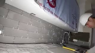 How to Tile a Kitchen Splash back grey gloss ceramic and grout Turcan tilling Services Bedfordshire [upl. by Sybyl409]